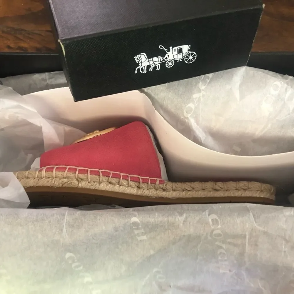 🔥NWT COACH Suede ESPAD. Size 5 Confetti Pink Slip onSignature Horse & carriage